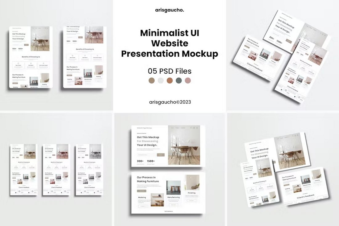 Minimalist UI Website Presentation Mockups