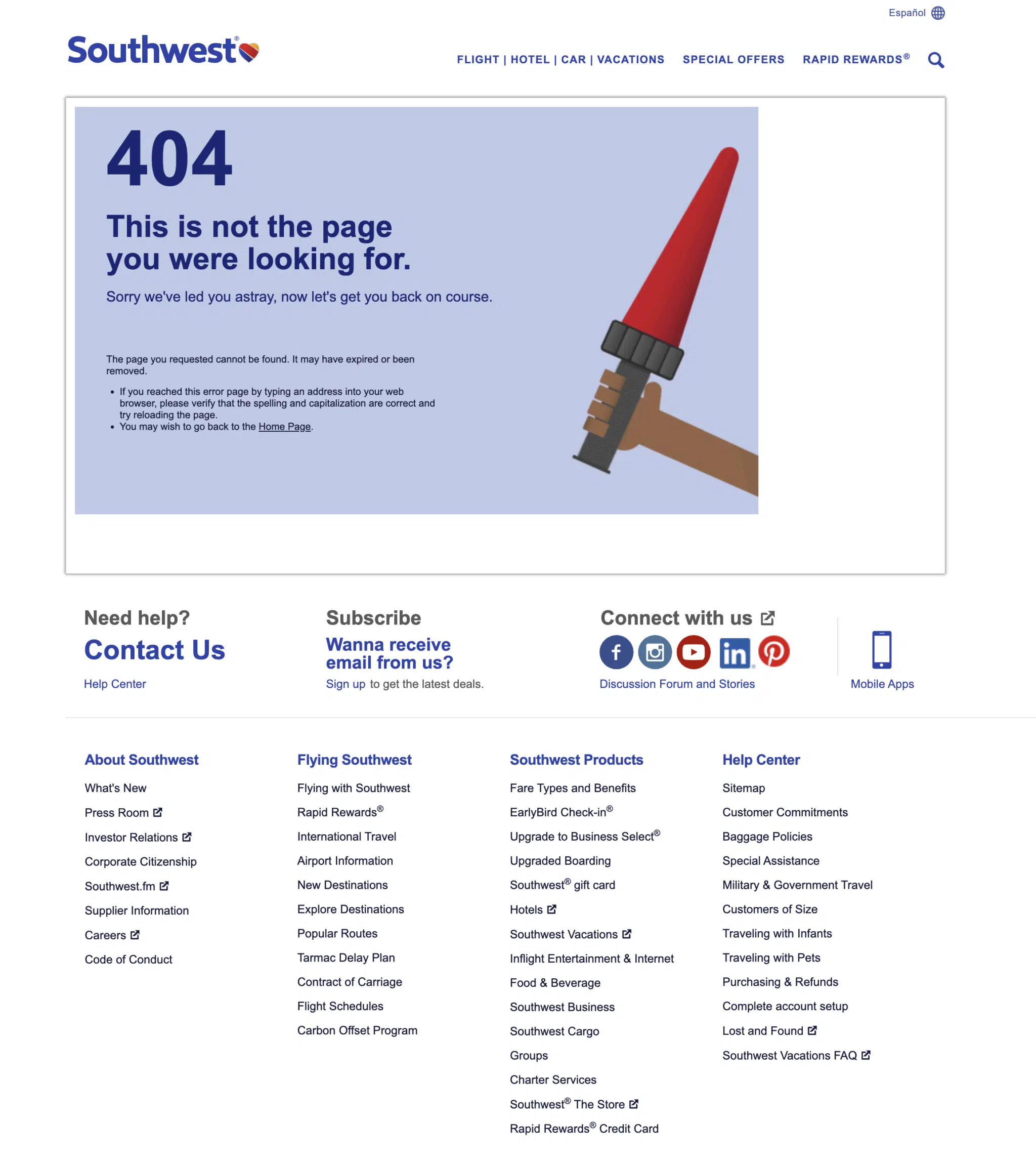 Southwest 404 page