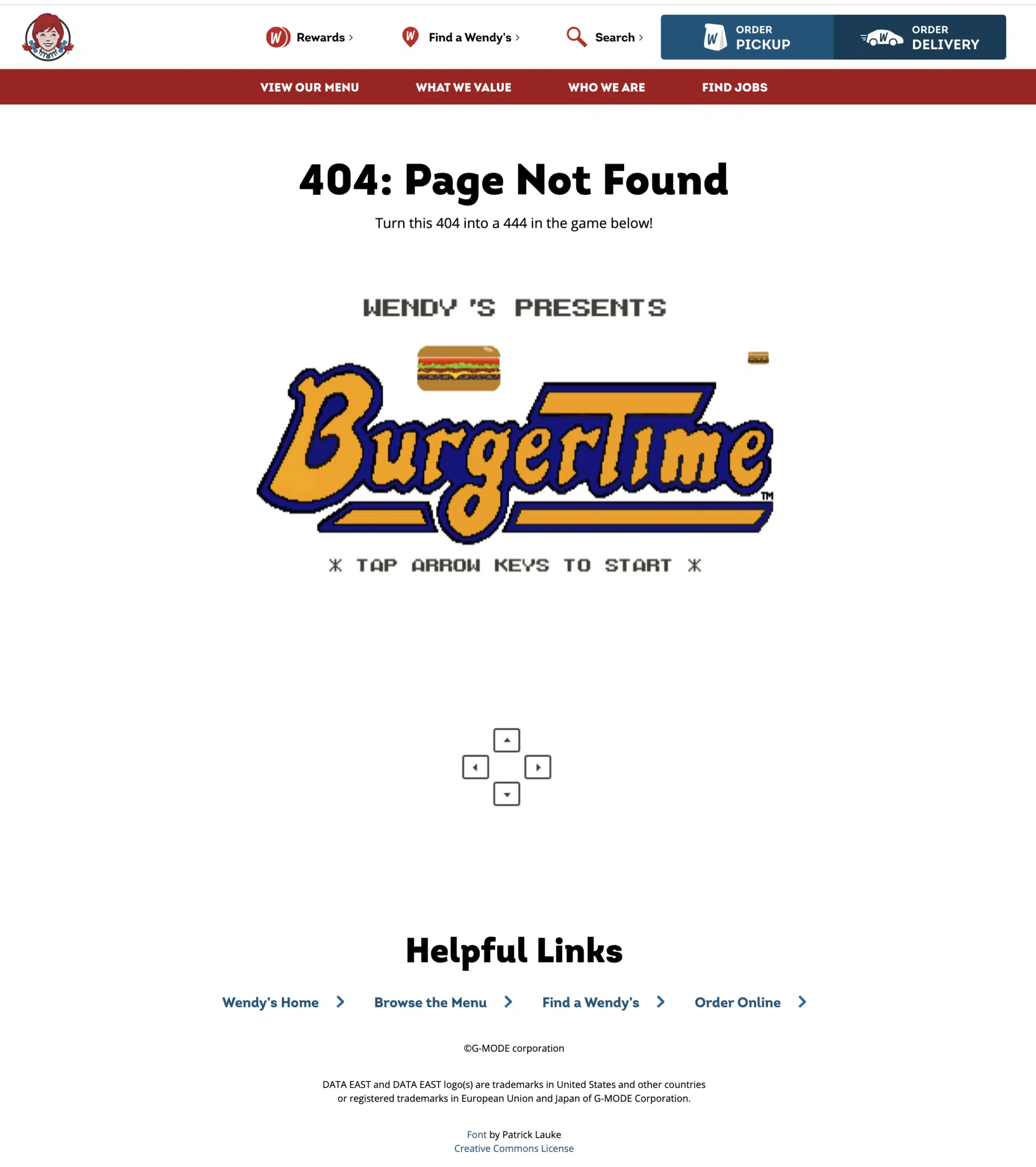 Wendys 404 page