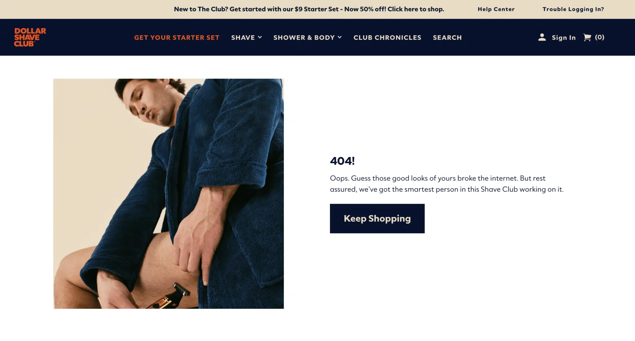 Dollar Shave Club 404 page