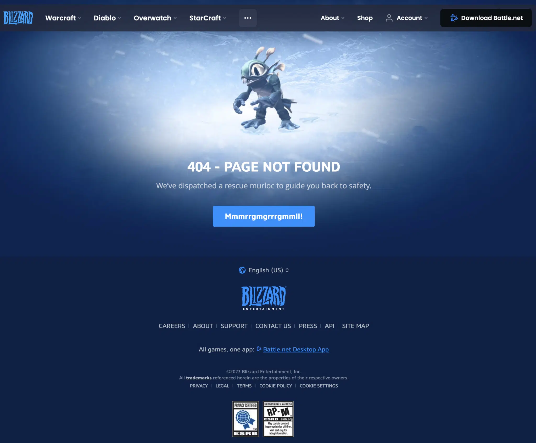 Blizzard 404 page