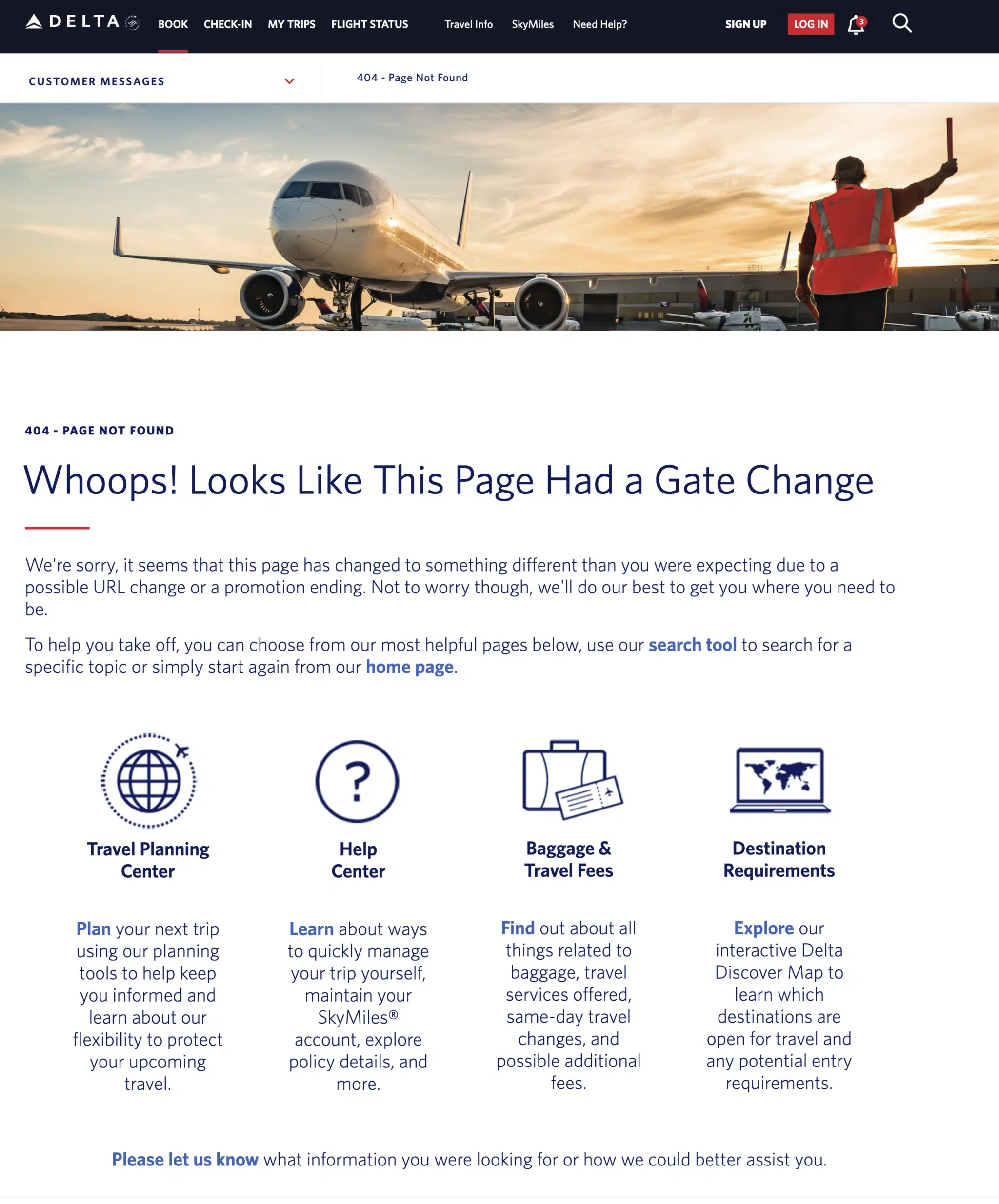 Delta 404 page
