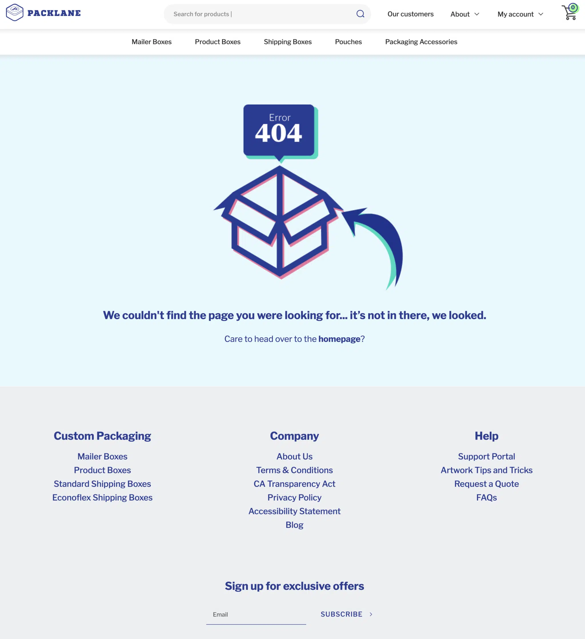 Packlane 404 page