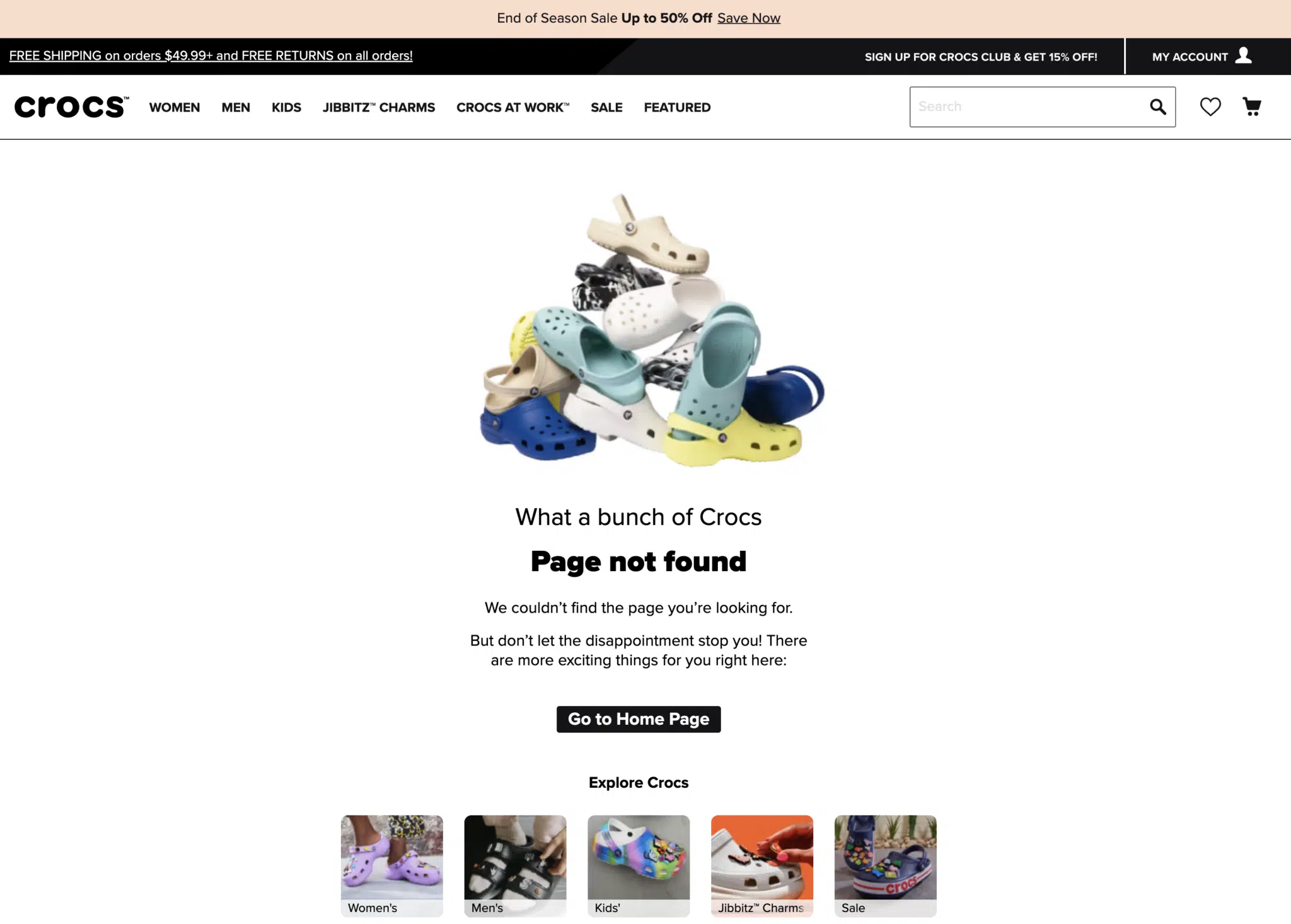 Crocs 404 pages