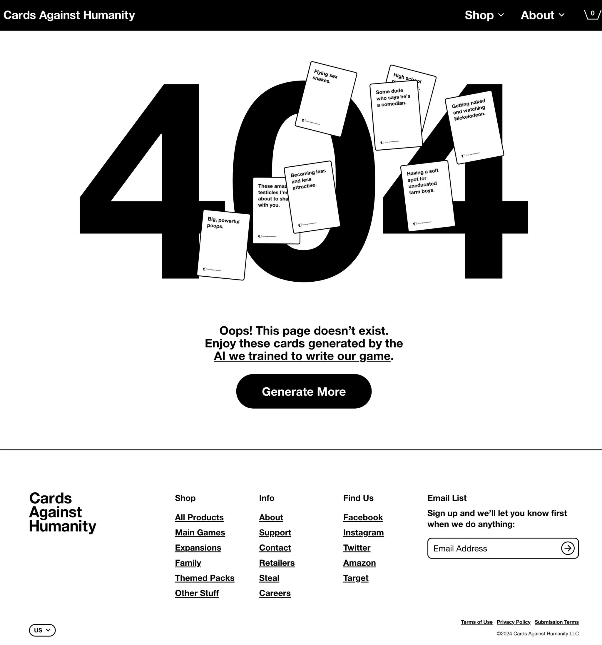 Cards Against Humanity 404 page