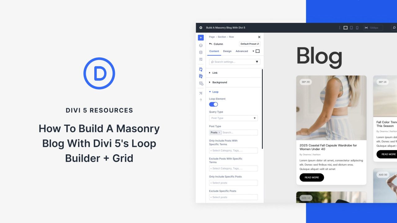 How To Build A Masonry Blog With Divi 5's Loop Builder + Grid